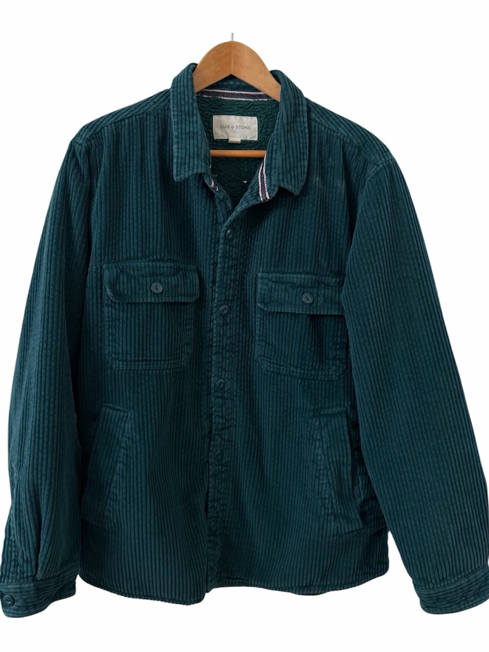 SUN & STONE Men's XL Blue Teal Corduroy Parka Jacket With Front/side Packets